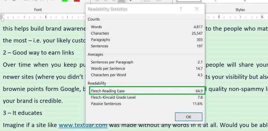 Word-readability-statistics